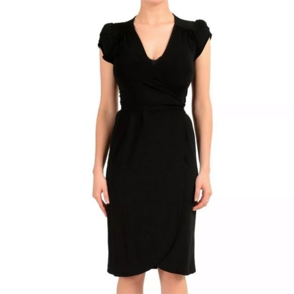 JUST CAVALLI Black Wrap Dress Cap Sleeve Crepe Cocktail Dress 42